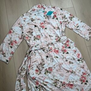 Posh Peanut Women's Light Pastel Pink Floral Print Robe‎ L/XL NWT